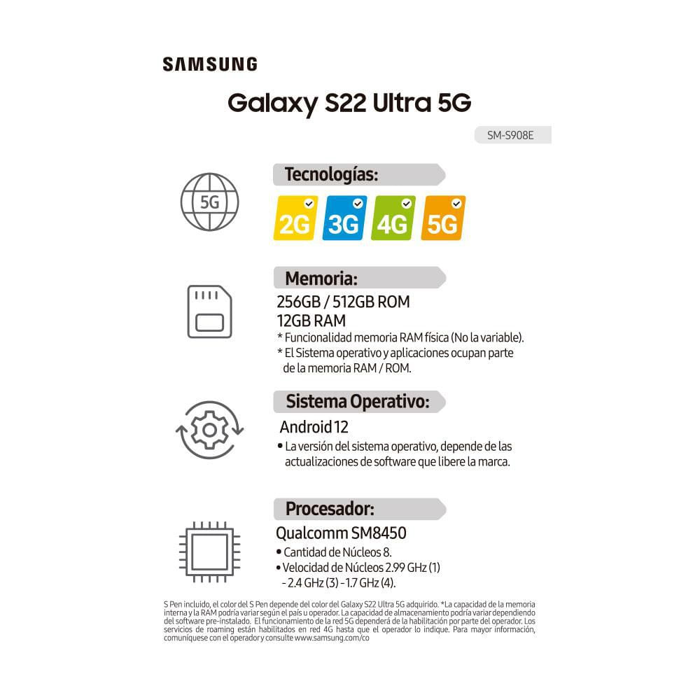 Celular SAMSUNG Galaxy S22 Ultra 5G 256 GB 12 GB RAM  + Watch 4 img #8