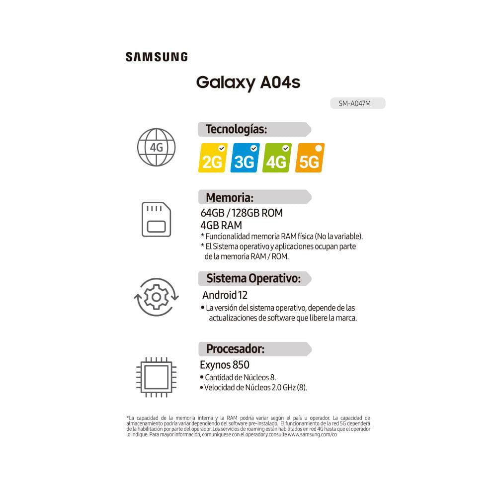 Celular SAMSUNG Galaxy A04S 128 GB 4 GB RAM Negro img #8