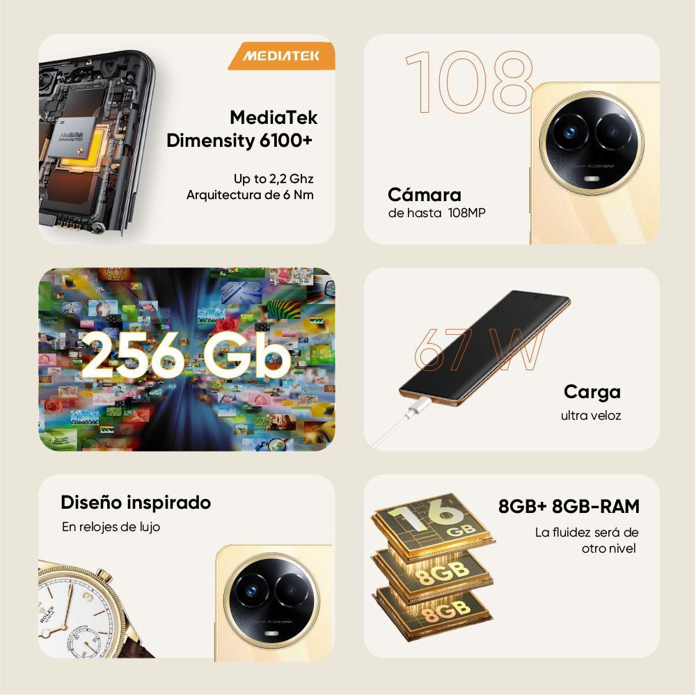 Celular REALME 11 5G 256 GB 8 GB RAM Dorado img #2