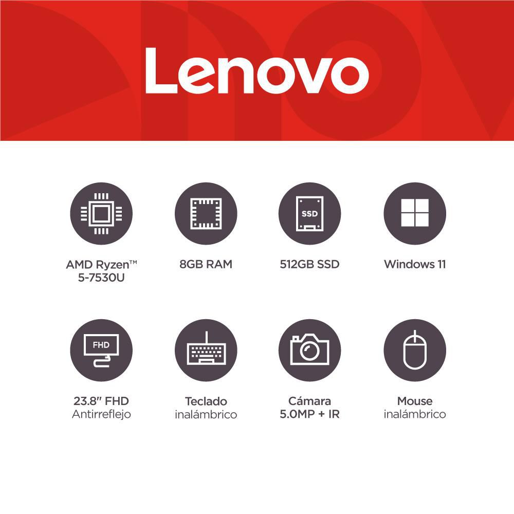 All In One LENOVO IdeaCentre AIO 3 AMD Ryzen 5 7530U RAM 8 GB 512 GB SSD IdeaCentre AIO 3 img #5