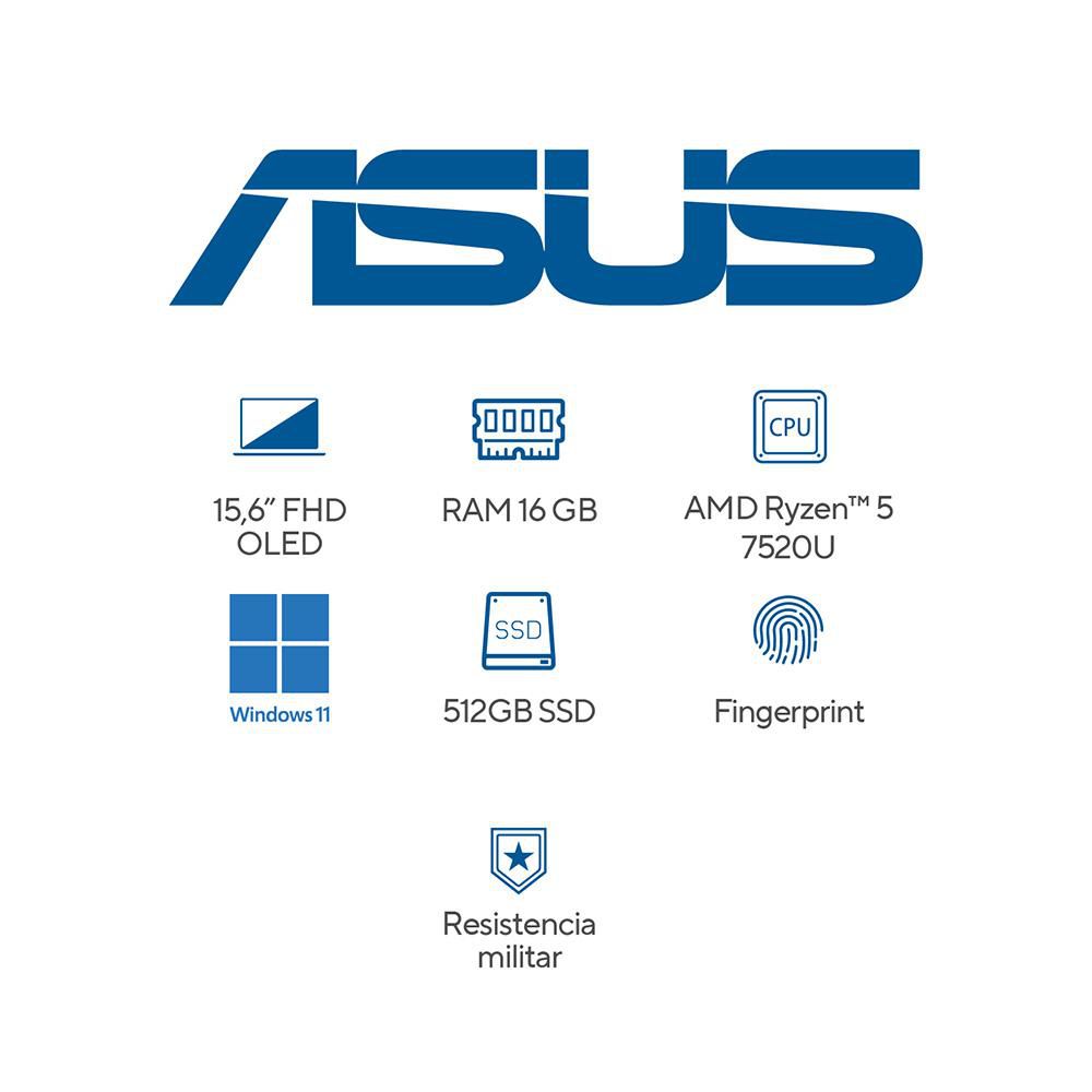 Portatil ASUS Vivobook Go 15 OLED AMD Ryzen 5 7520U RAM 16 GB 512 GB SSD E1504FAL1402W img #7