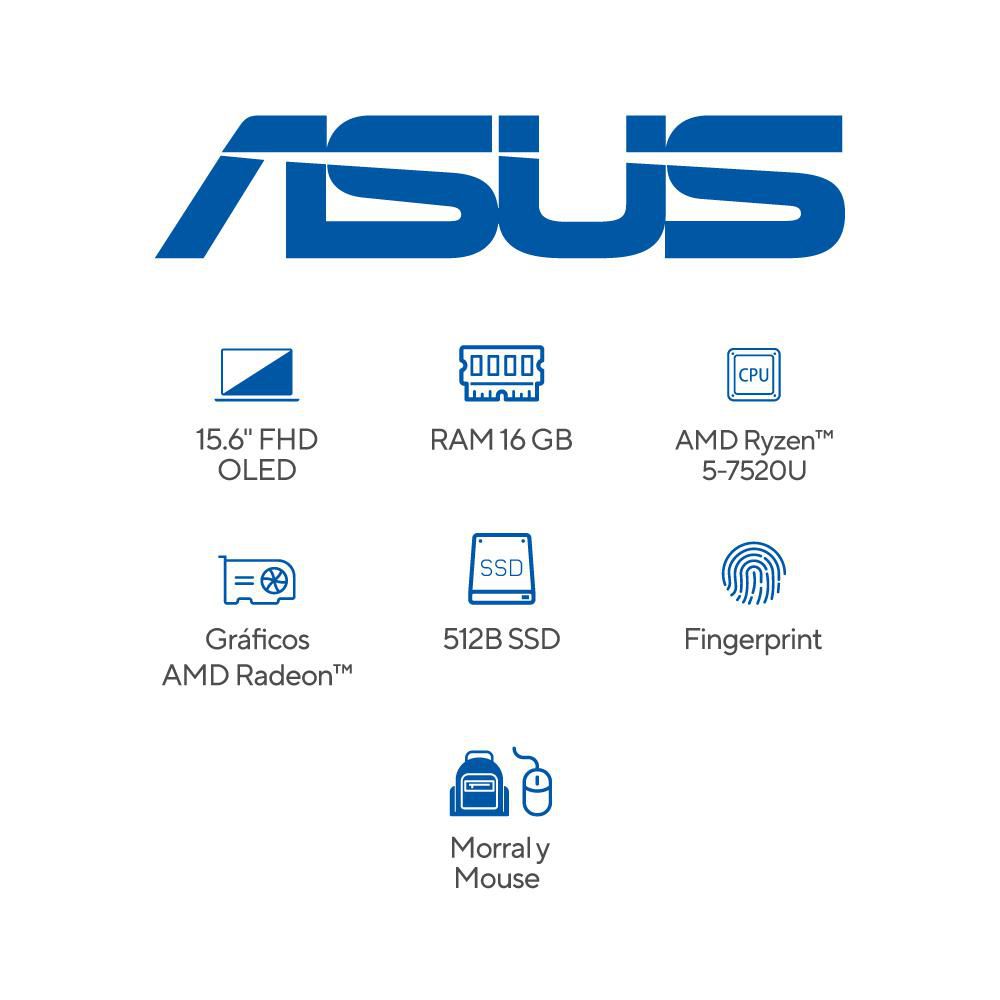 Portatil ASUS Vivobook Go 15 OLED AMD Ryzen 5 7520U RAM 16 GB 512 GB SSD E1504FAL1488W img #7