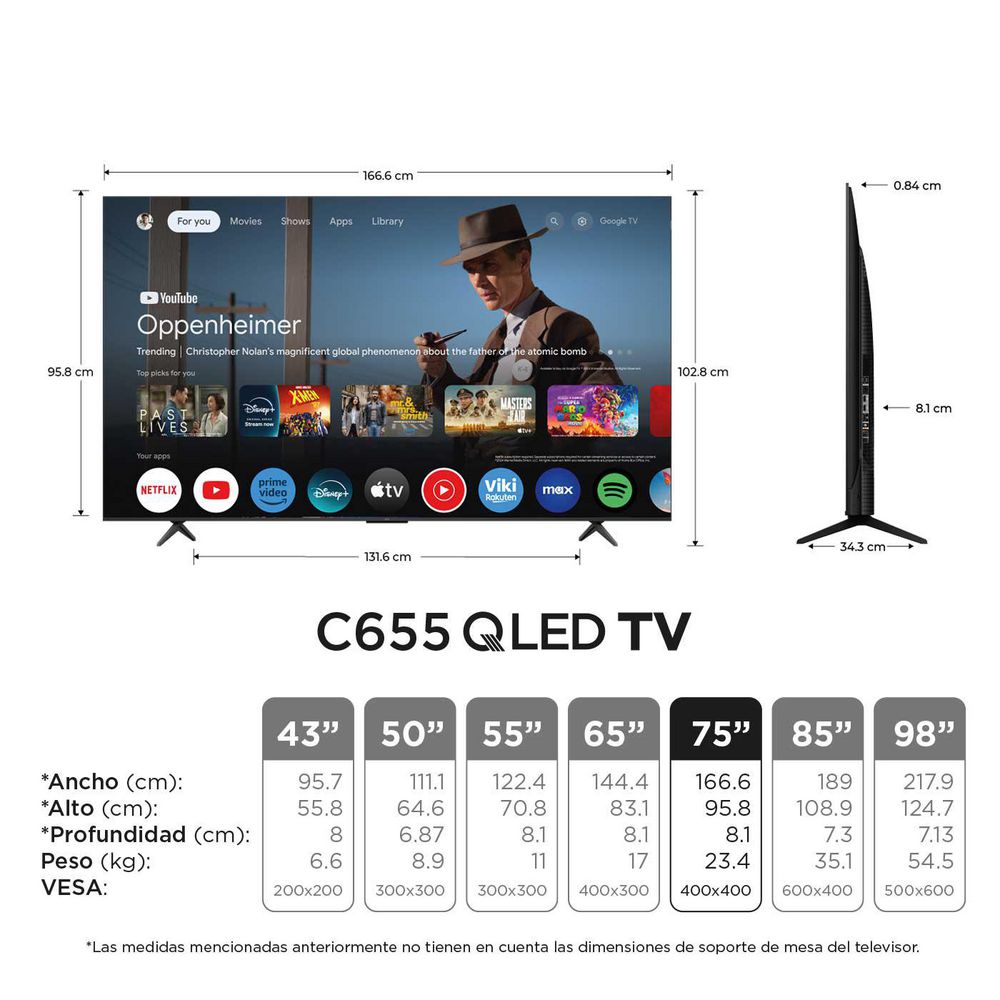 Televisor TCL 75 pulgadas QLED Uhd4K Smart TV 75C655 img #2