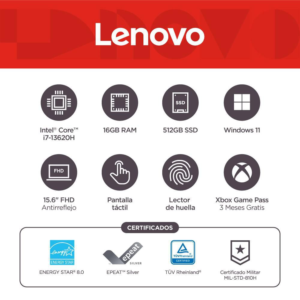 Portatil Tactil LENOVO IdeaPad Slim 3 Intel Core i7 13620H RAM 16 GB 512 GB SSD img #5