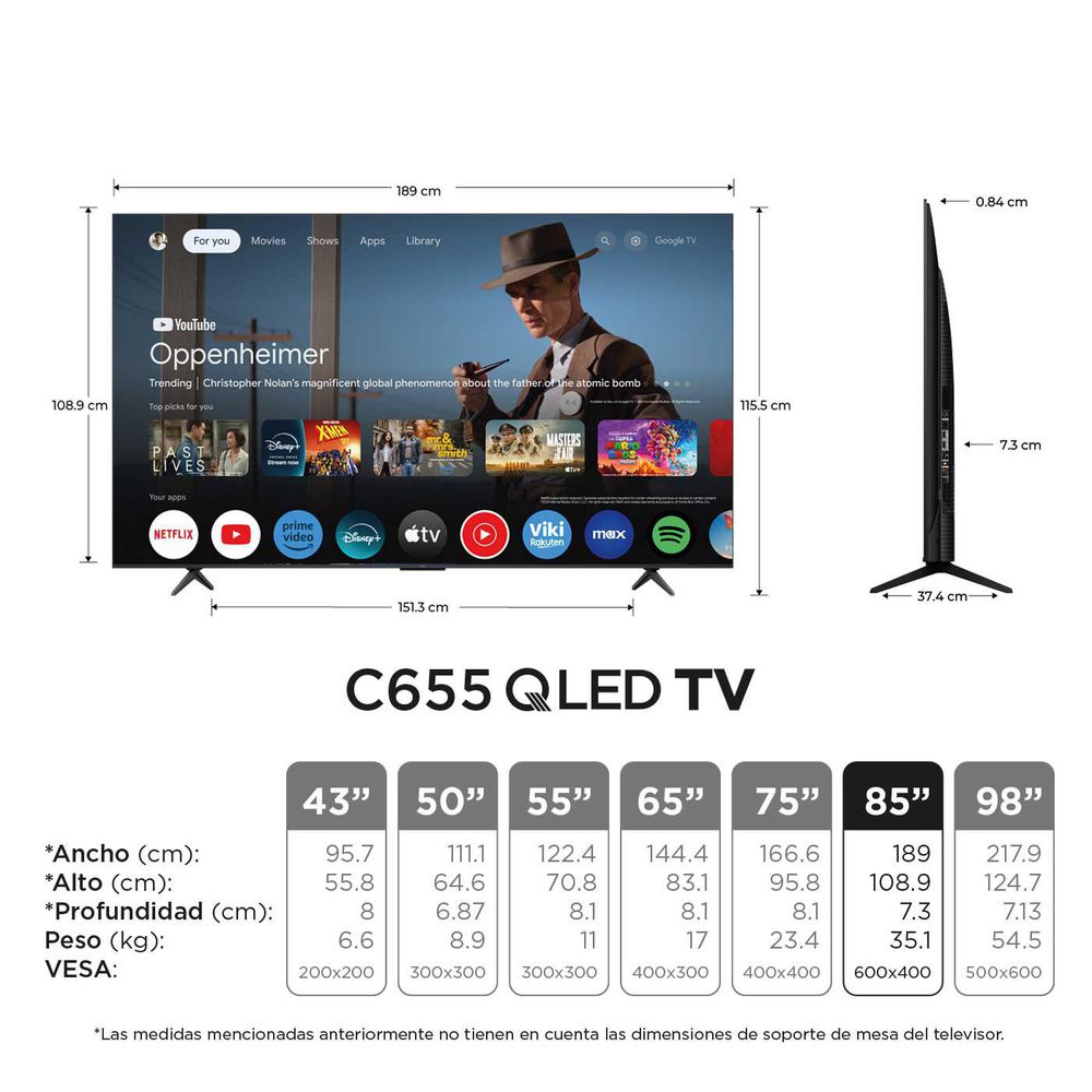 Televisor TCL 85 pulgadas QLED Uhd4K Smart TV 85C655 img #2