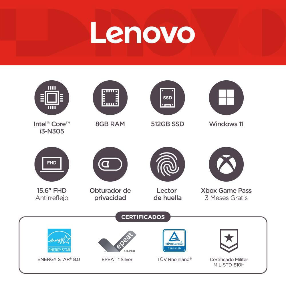 Portatil LENOVO IdeaPad Slim 3 Intel Core i3 N305 RAM 8 GB 512 GB SSD img #5