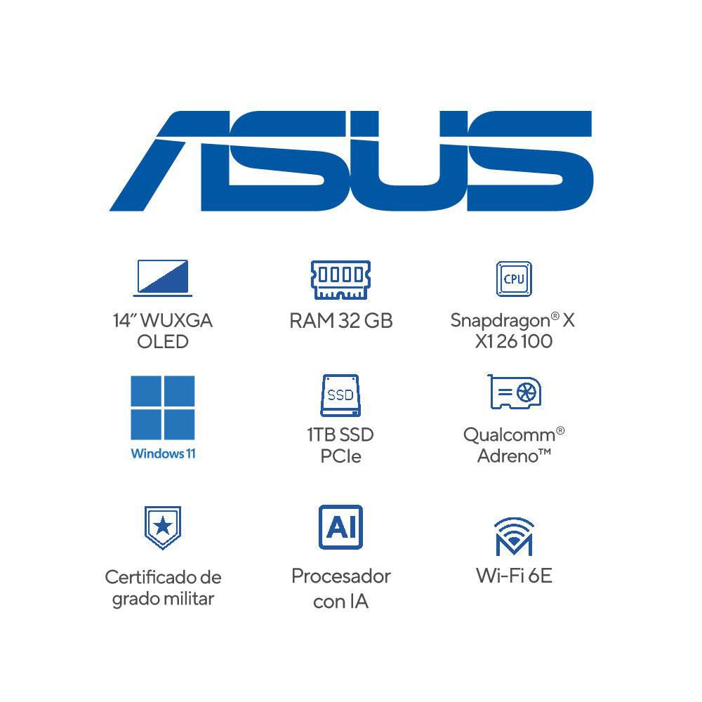 Portatil ASUS Zenbook A14 Qualcomm Snapdragon X X126100 RAM 32 GB 1 TB SSD UX3407QAQD288W img #7