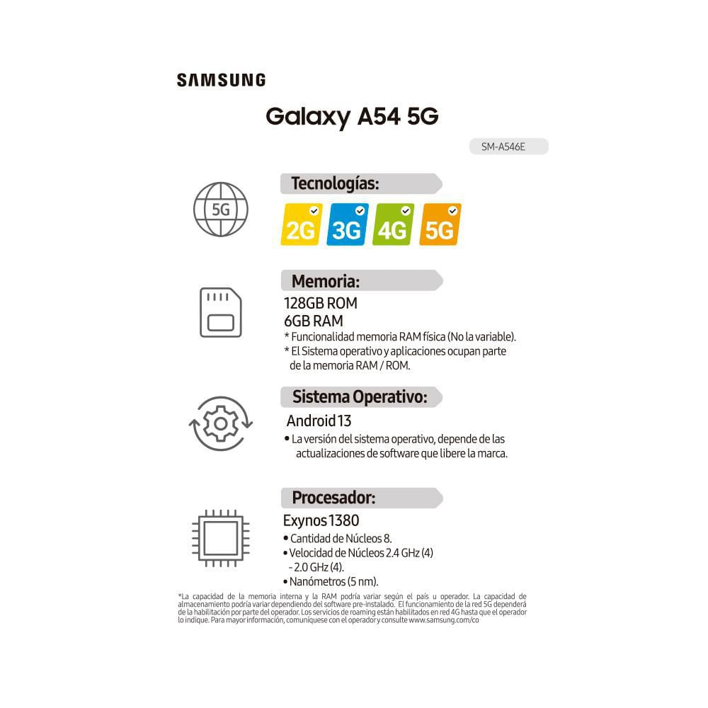 Celular SAMSUNG Galaxy A54 5G 128 GB 6 GB RAM Negro img #8