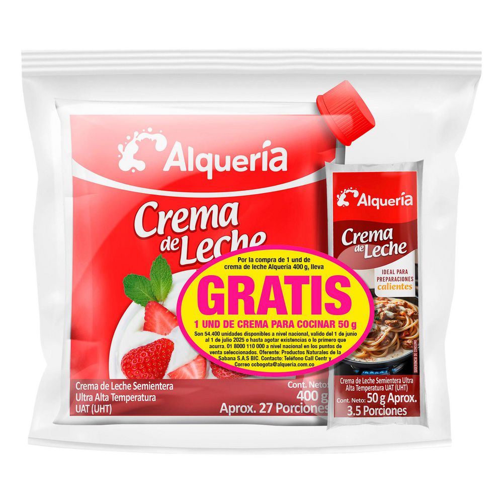 Crema de leche ALQUERIA  + crema de leche para cocinar (400  gr) img #1