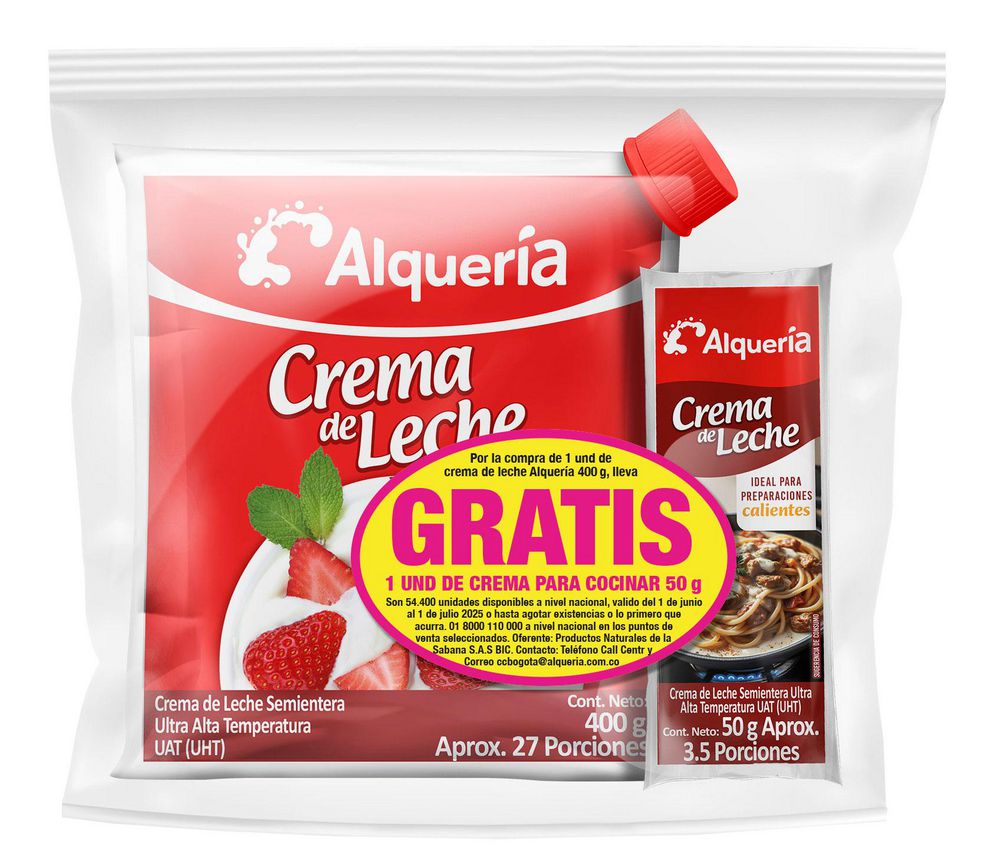 Crema de leche ALQUERIA  + crema de leche para cocinar (400  gr) img #2