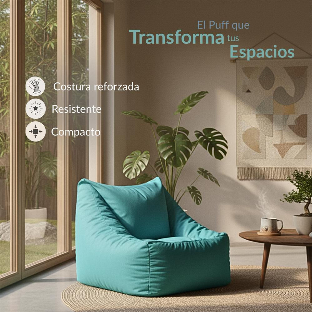 Sillón Puff Kubox En Microfibra Turquesa img #2