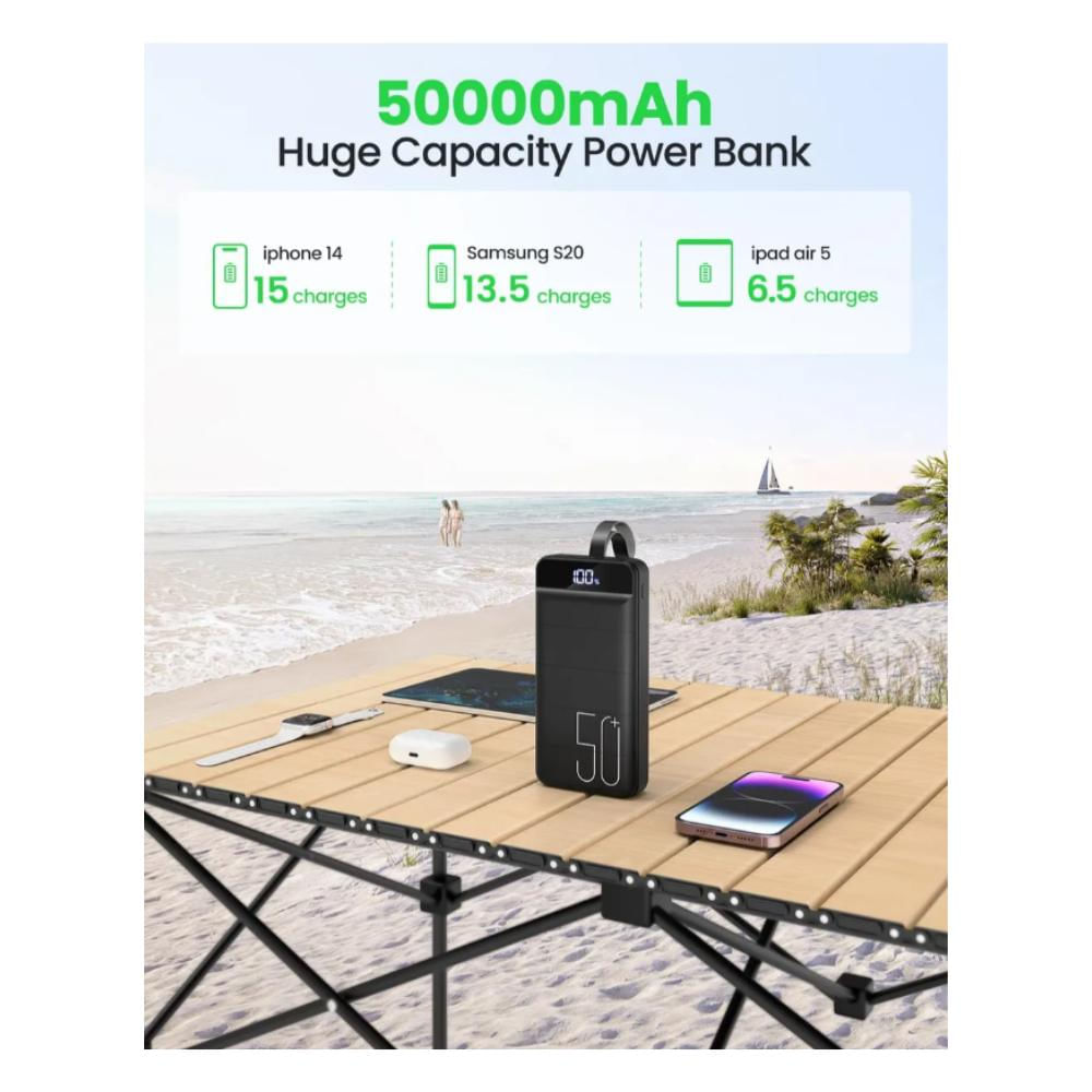 Power Bank Super Carga Rapida 50000Mah Linterna Usb Tipo C Negro img #2