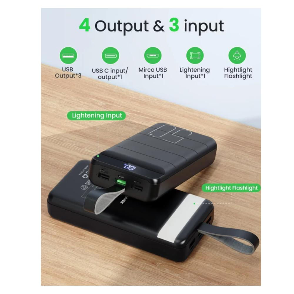 Power Bank Super Carga Rapida 50000Mah Linterna Usb Tipo C Negro img #3