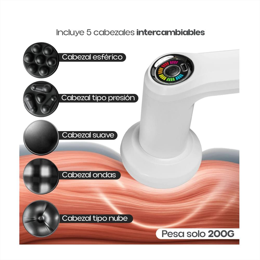 Masajeador Corporal Inalambrico 5 Cabezales Carga Usb Yx 720 Blanco img #4