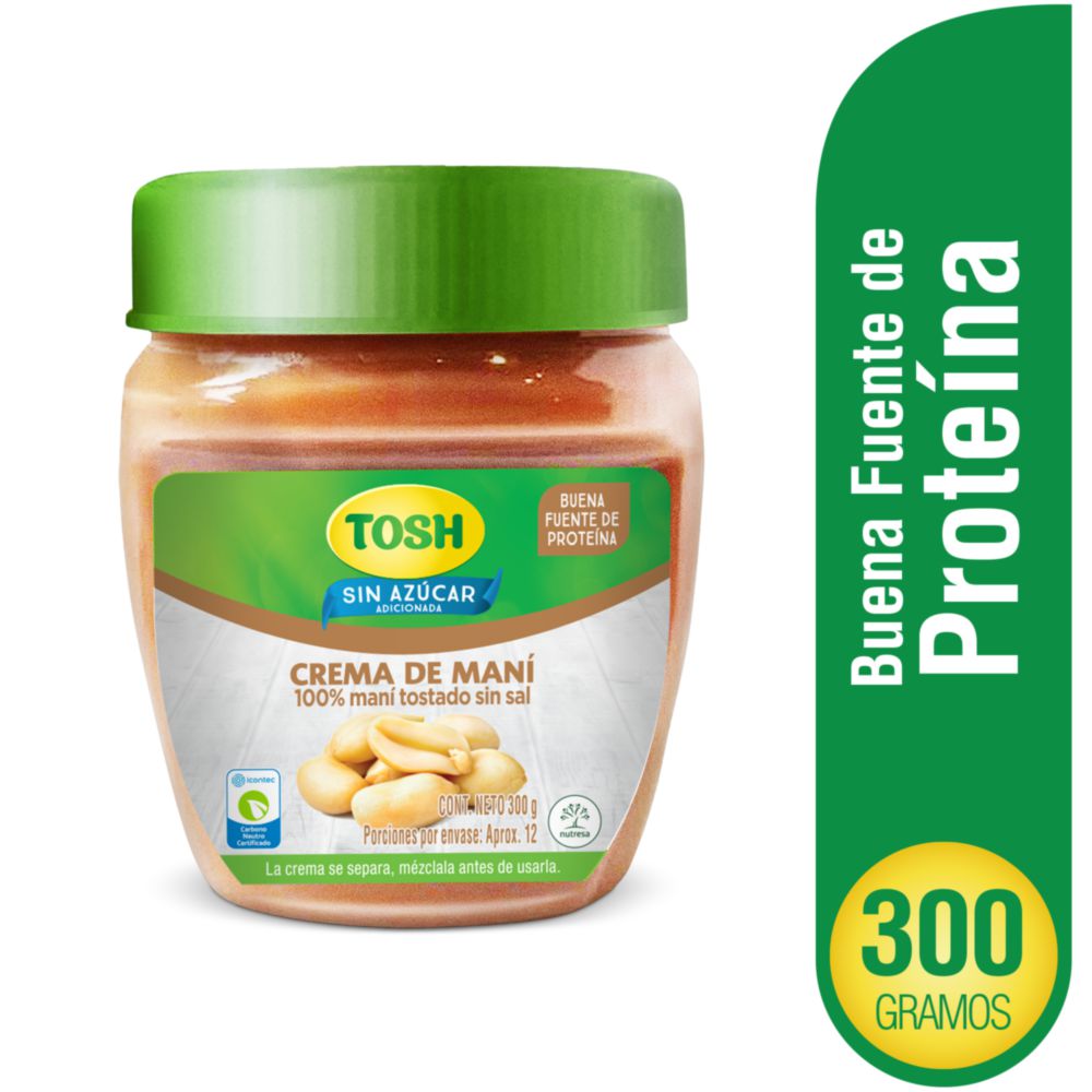 Crema de maní TOSH sin azúcar (300  gr)