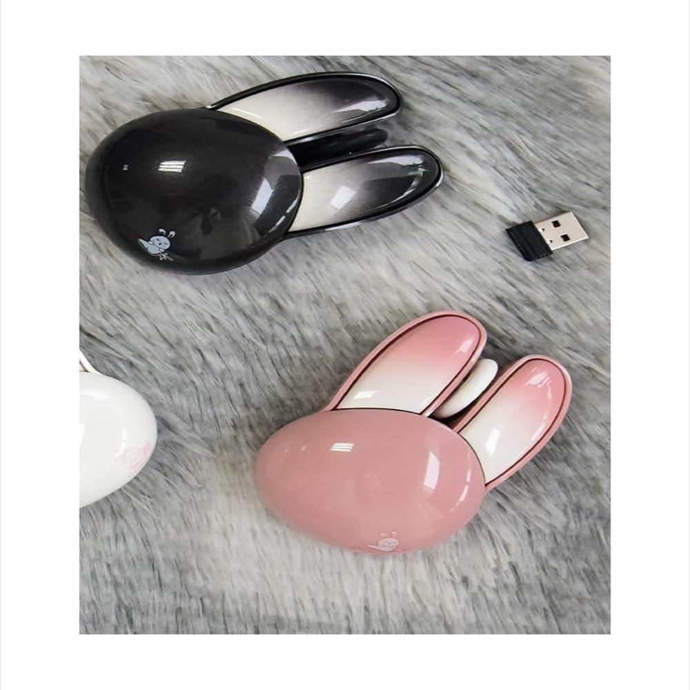 Mouse Inalámbrico Silencioso Forma De Conejo Rosa Y Negro img #1