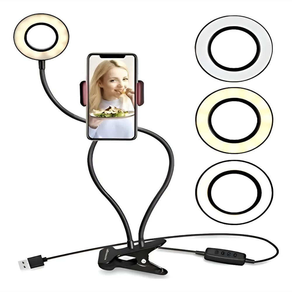 Luz Led Selfie Aro Redondo Soporte Celular Usb Control img #1