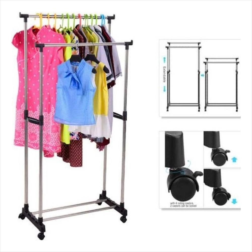 Perchero Doble Con Ruedas Organizador De Ropa Y Zapatos img #2