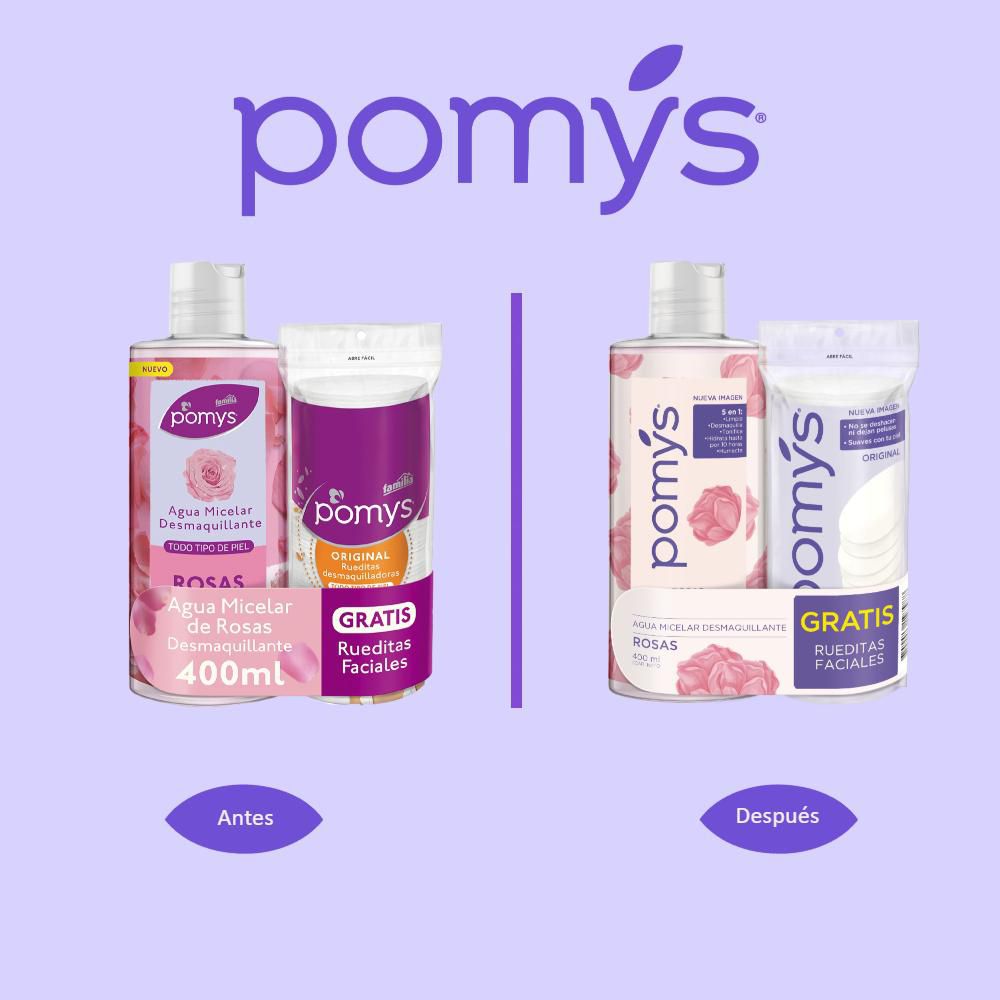 Agua micelar POMYS desmaquillante + rueditas faciales (400  ml) img #2