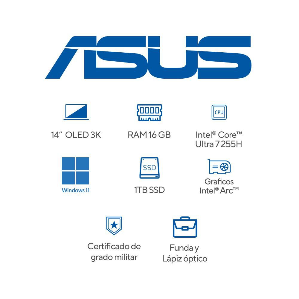 Portatil ASUS Zenbook 14 OLED Intel Core Ultra 7 255H RAM 16 GB 1 TB SSD UX3405CAPZ332W img #7