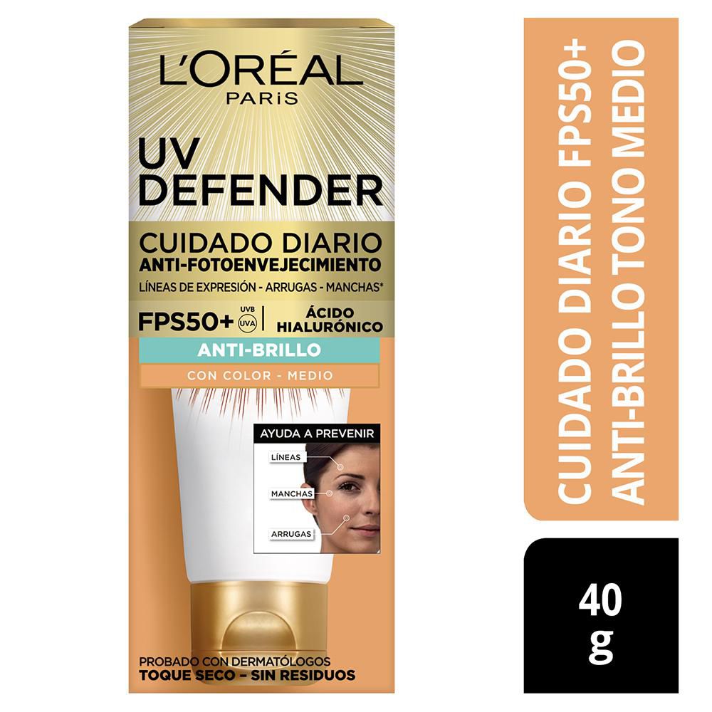 Protector solar LOREAL PARIS uv defender antibrillo color (40  gr) img #1