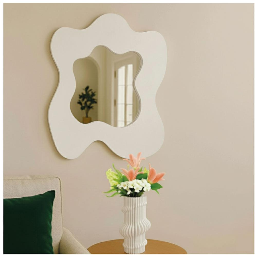 Kit Espejo + Florero Para Flores Secas En Mdf Pintado Color Blanco img #1