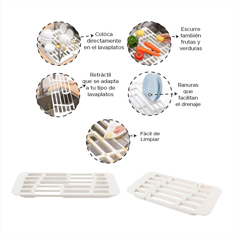 Escurridor Secaplatos De Platos Retráctil Blanco img #4