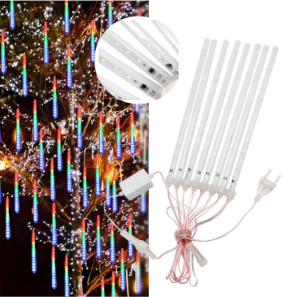 Luces De Navidad Y Decorativas Cascada De Lluvia Colorido Con Cable Blanco img #1