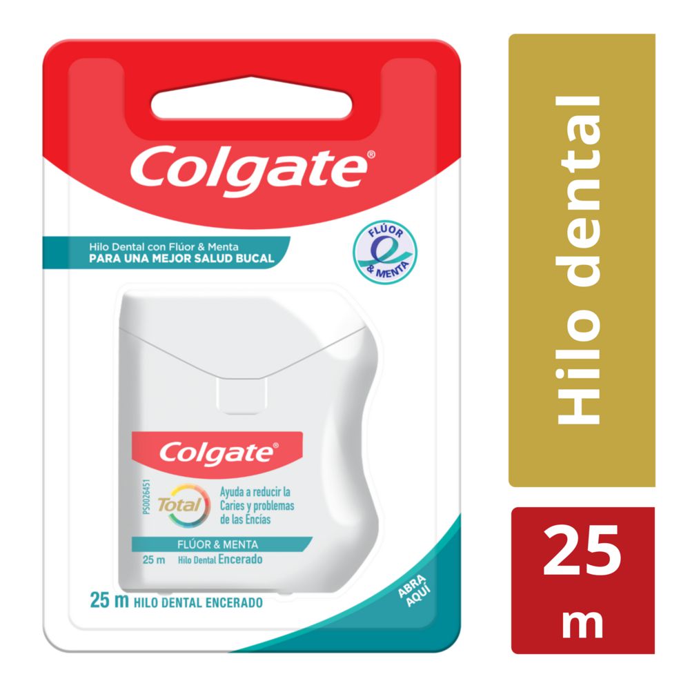 Seda dental COLGATE total encerado flúor y menta (25  mts)