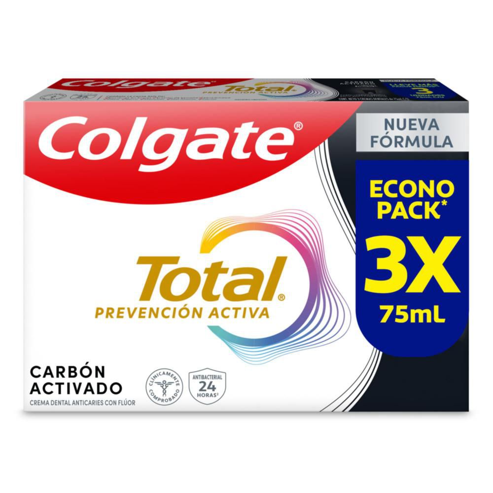 Crema dental COLGATE total prevención activa carbón (225  ml)
