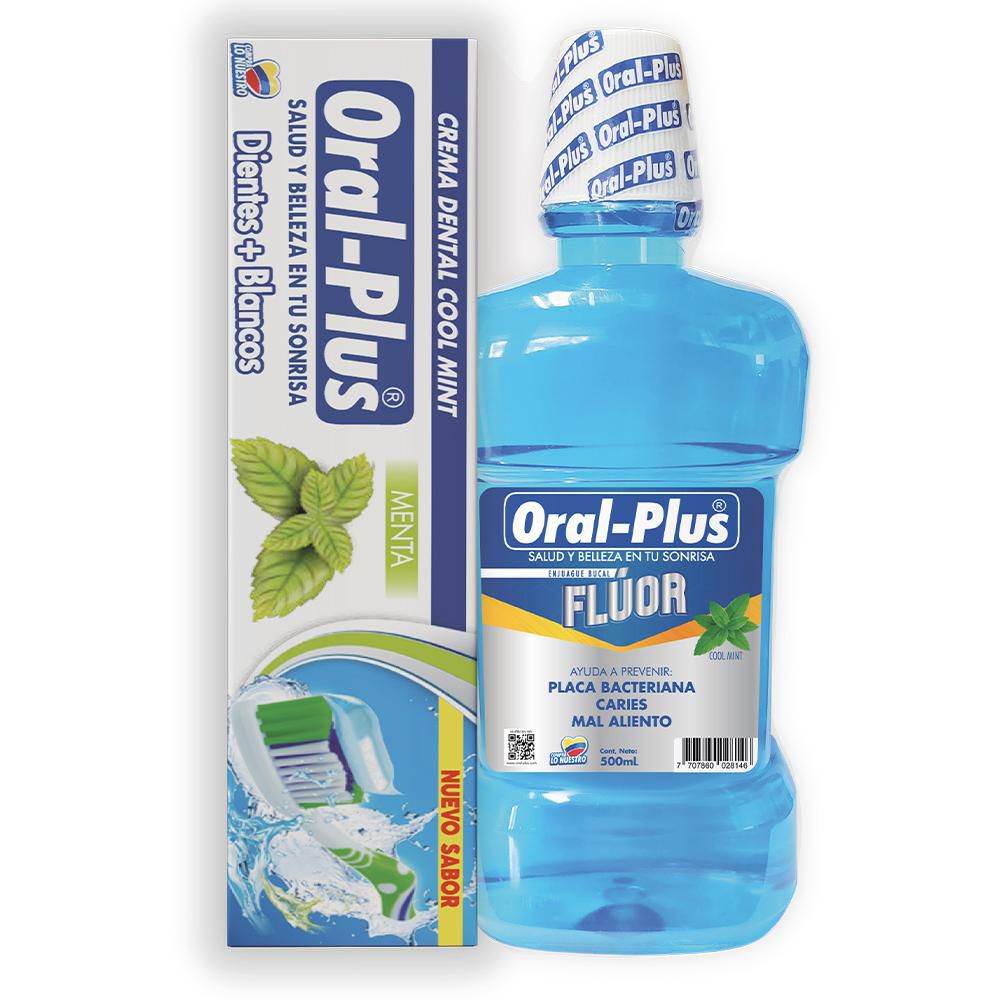 Enjuague bucal ORALPLUS  + crema dental cool mint (620  gr)