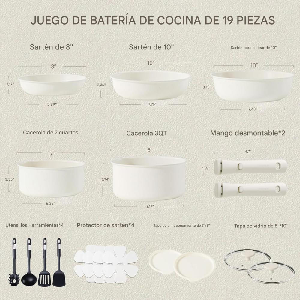 Batería De Ollas Y Sartenes Antiadherente Con Mango Desmontable 19 Pz img #3