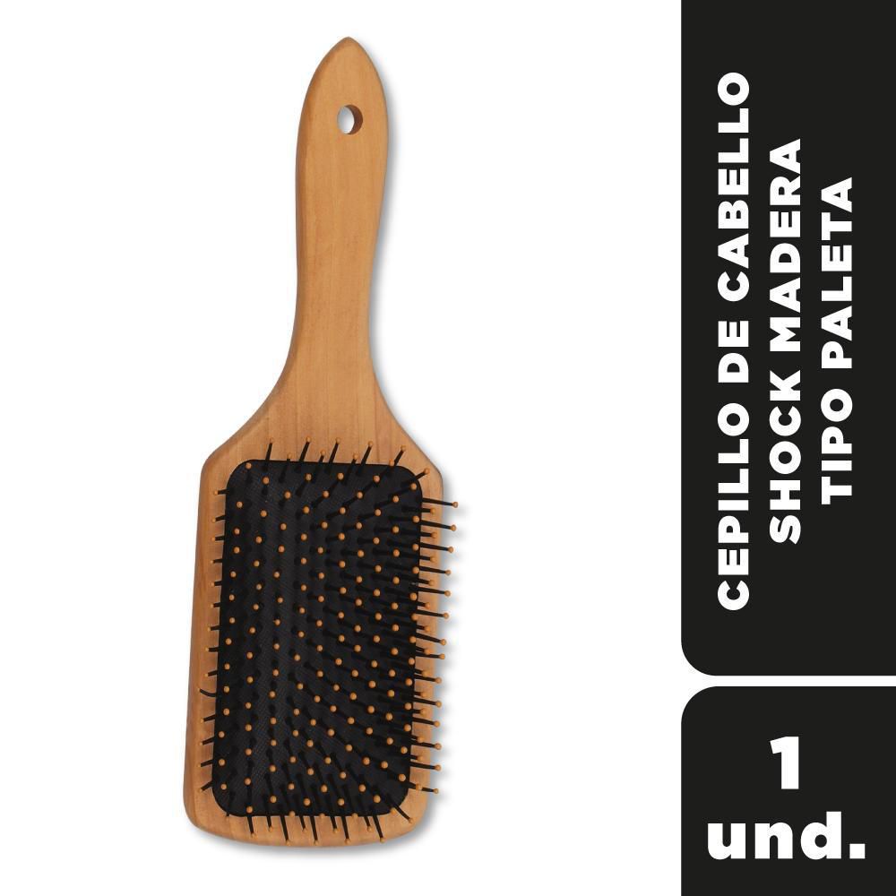 Cepillo de cabello SHOCK madera tipo paleta (1  und)