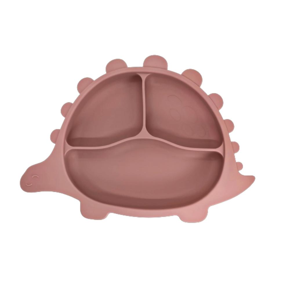 Plato Silicona Antiderrame Succión Bebé Dinosaurio Rosa img #1