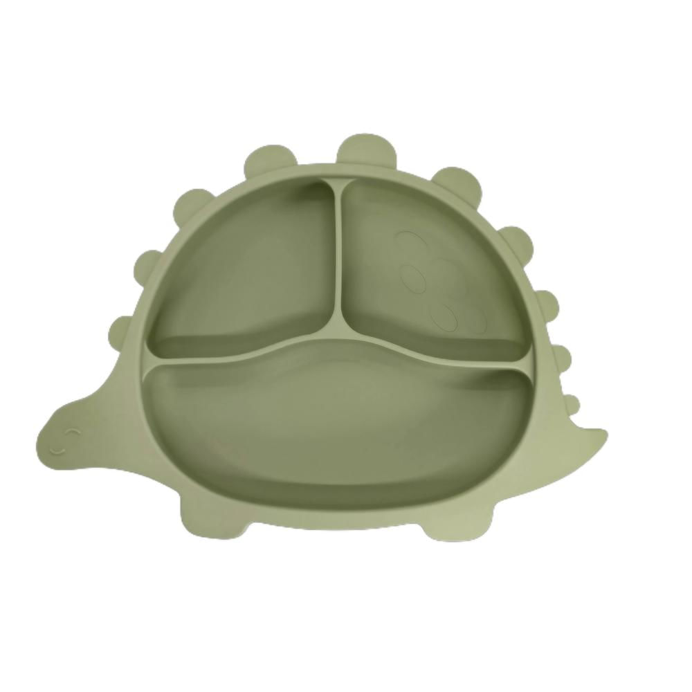 Plato Silicona Antiderrame Succión Bebé Dinosaurio Verde img #1
