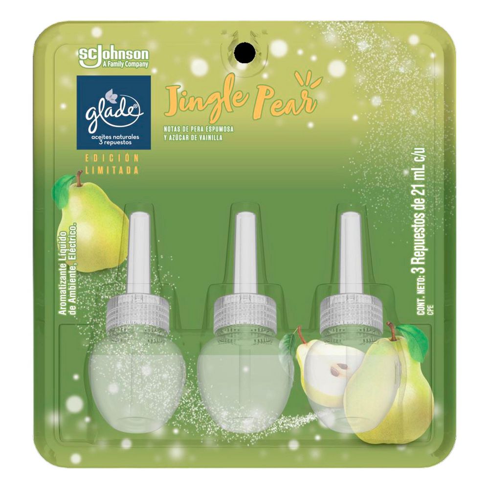 Ambientador aceites naturales GLADE jingle pear edición limitada 3 rpto (63  ml) img #1