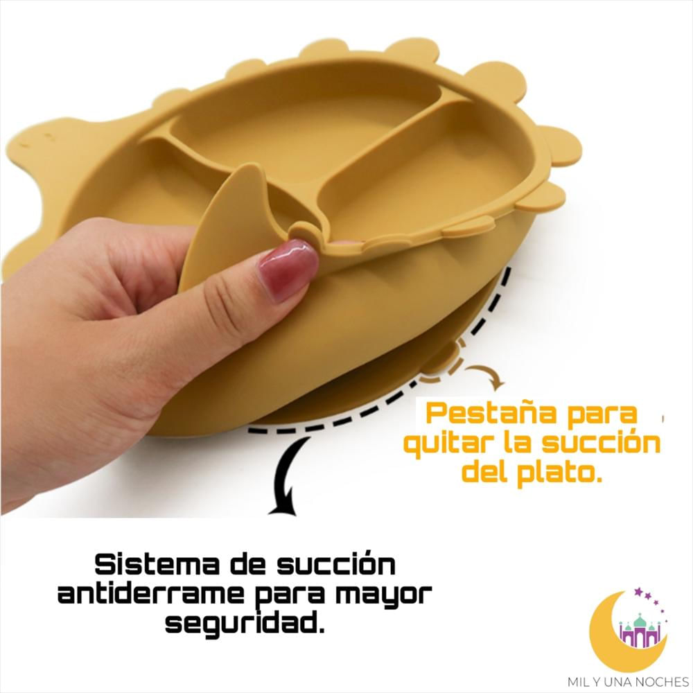 Plato Silicona Antiderrame Succión Bebé Dinosaurio Azul img #3