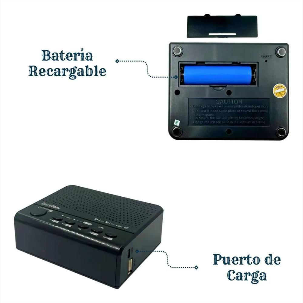 Reloj Despertador Digital Recargable Bluetooth Mesita Noche img #4