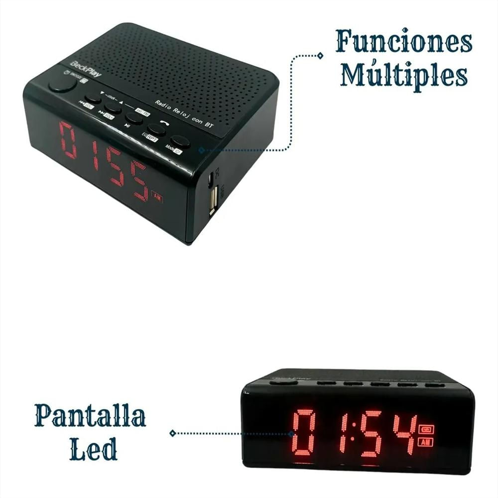 Reloj Despertador Digital Recargable Bluetooth Mesita Noche img #5