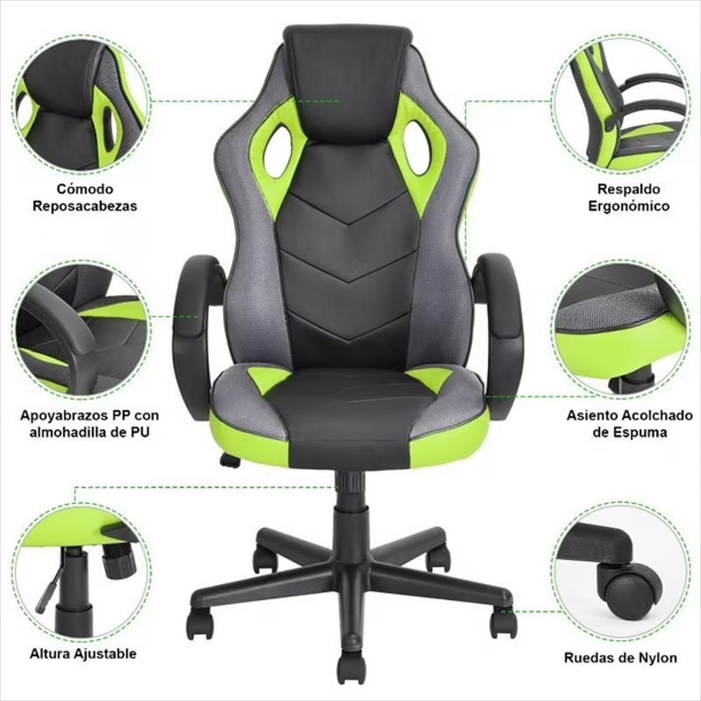 Silla Gamer Ergonomica Reclinable Multicolor Cuero Sintético img #3