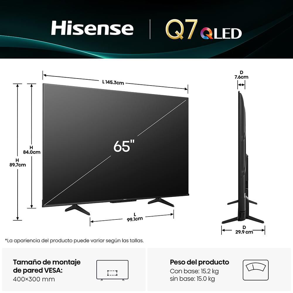 Televisor HISENSE 65 pulgadas QLED Uhd4K Smart TV 65Q7QG, 144Hz, TV Gaming img #3