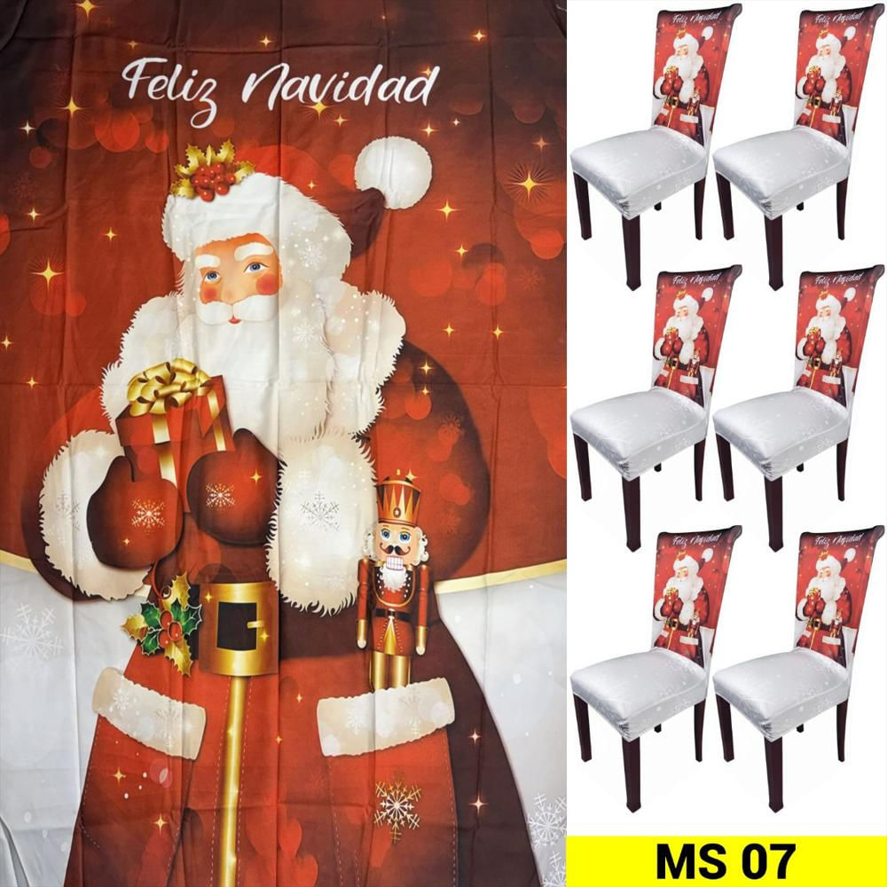 Set X6 Fundas Y Mantel Navideño Diseño Papa Noel img #2