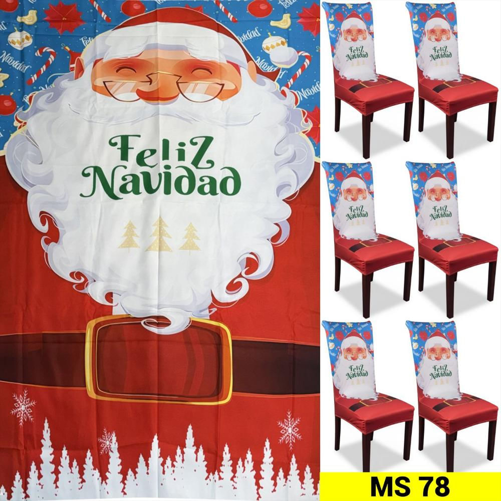 Set X6 Fundas Y Mantel Navideño Feliz Navidad img #2