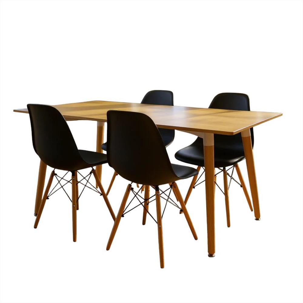 Comedor Cy03 Color Madera + 4 Sillas Color Negro img #1