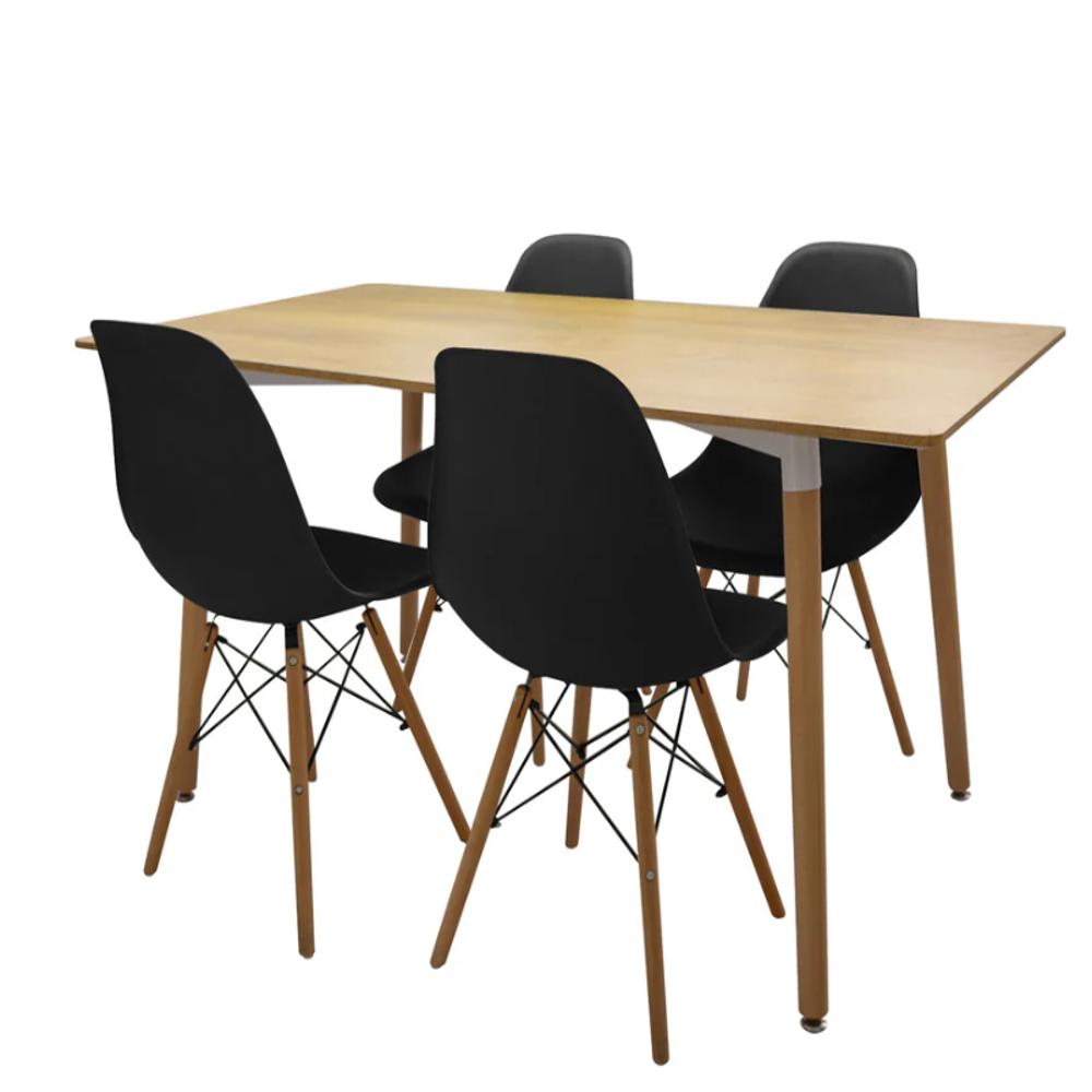Comedor Cy03 Color Madera + 4 Sillas Color Negro img #2