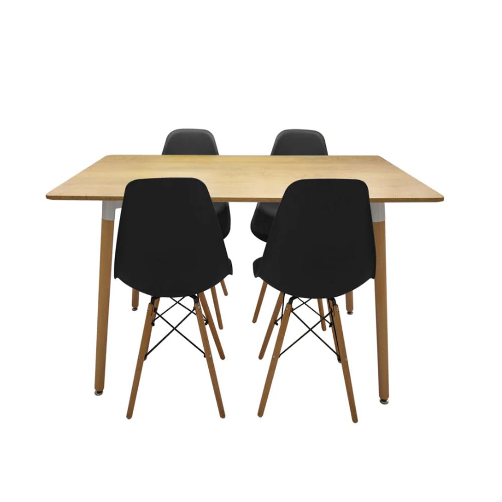 Comedor Cy03 Color Madera + 4 Sillas Color Negro img #3