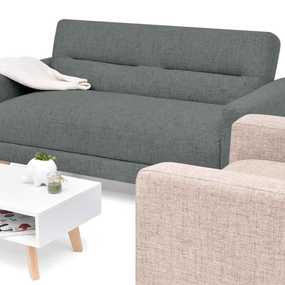 Juego De Sala Barza 2 Poltronas Tela Gris Rosa + Mesa De Centro img #4