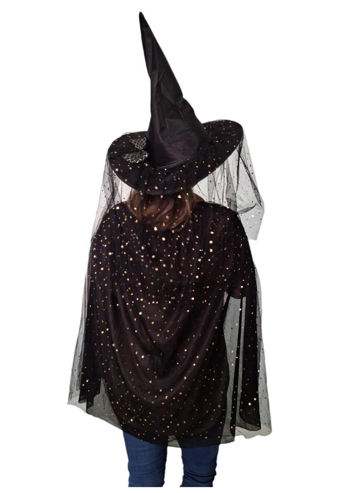 Disfraz De Bruja Hallowee Capa Y Sombrero De Velo img #1