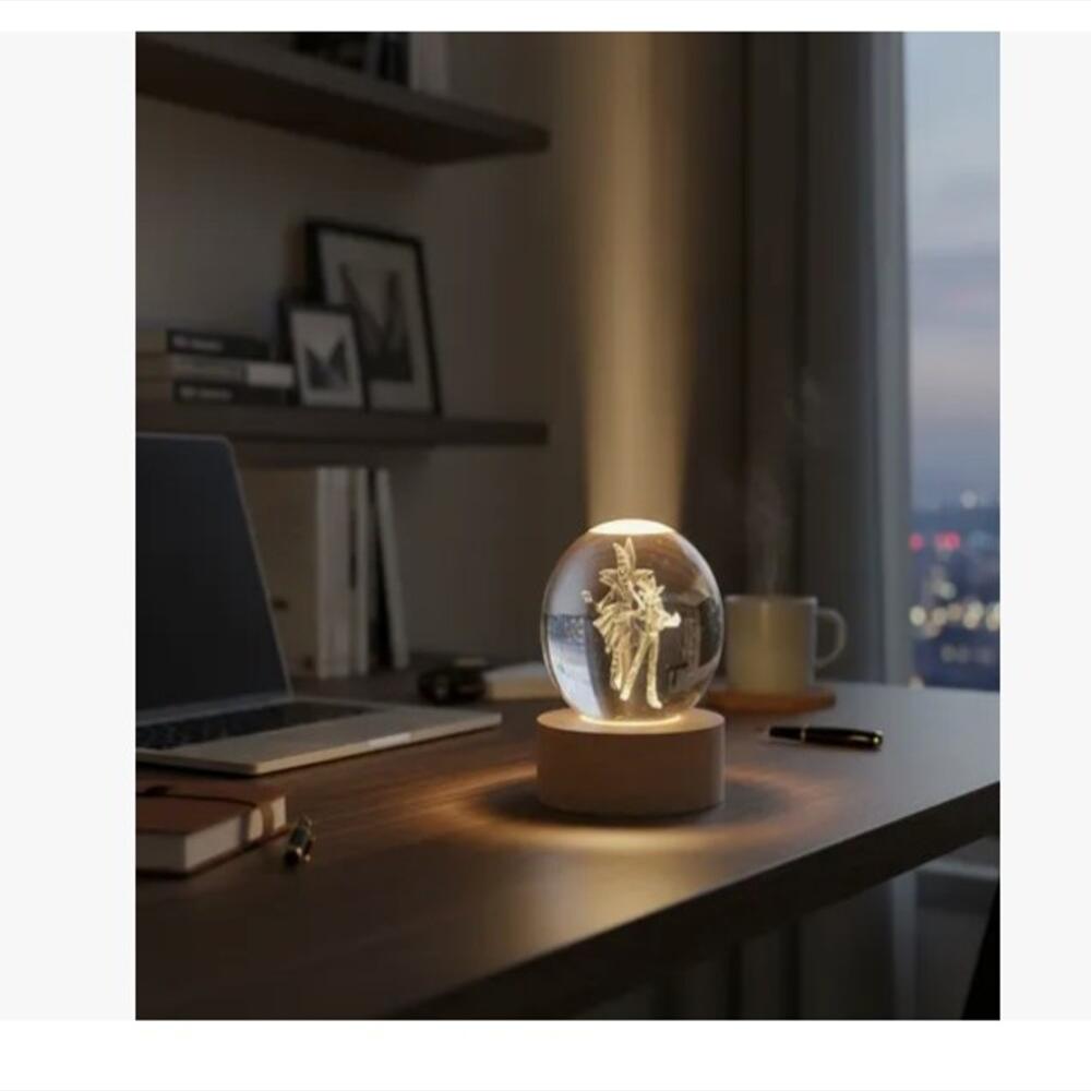 Dúo De Sombras Lámpara Esférica 3D Con Base De Madera img #2
