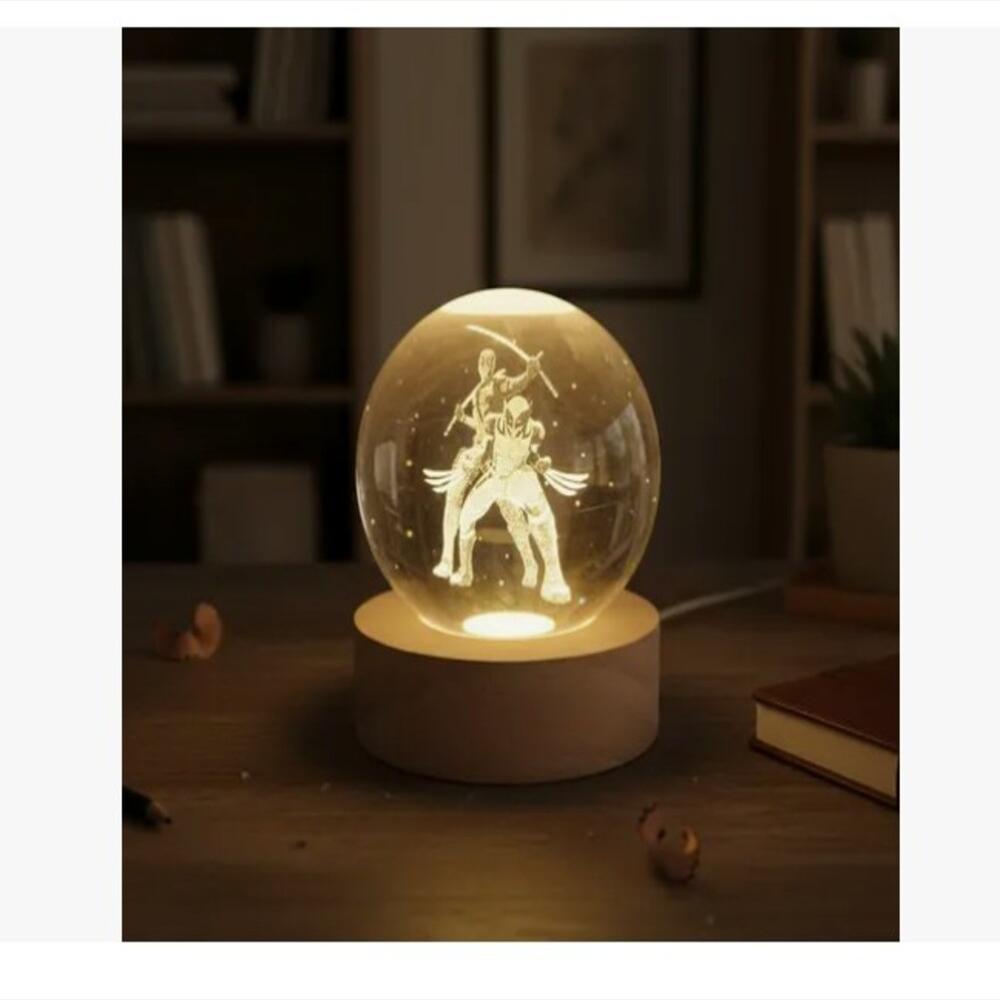 Furia Roja Lámpara Esférica 3D Con Base De Madera img #1